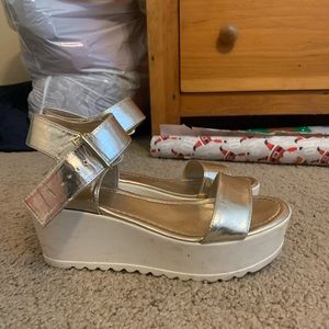 White and gold platform sandals
